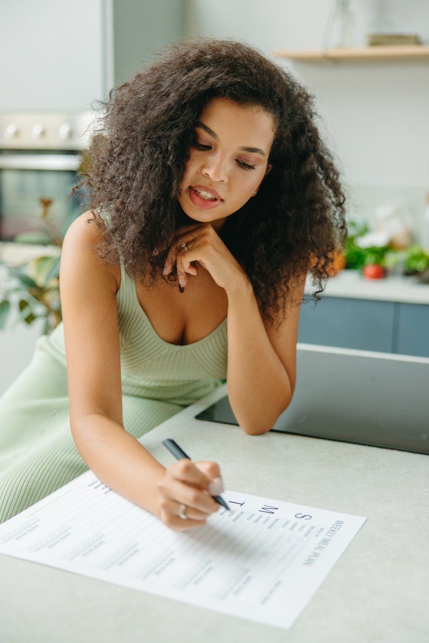 A Woman Making a Weekly Meal Plan